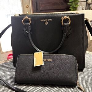 Michael Kors Black Satchel and Wallet Set